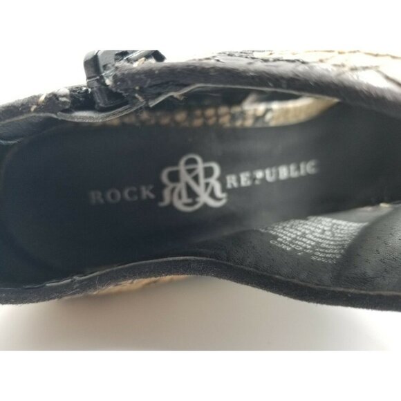 ROCK REPULIC DYLAN PEEP TOE WEDGE SANDALS WOMENS SIZE 7 FAUX SNAKE SKIN & SUEDE - Picture 8 of 12